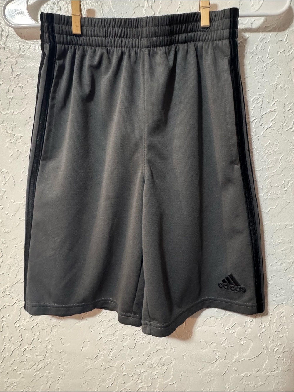 Adidas Athletic Shorts Youth Black/Grey Stripes Soccer Basketball